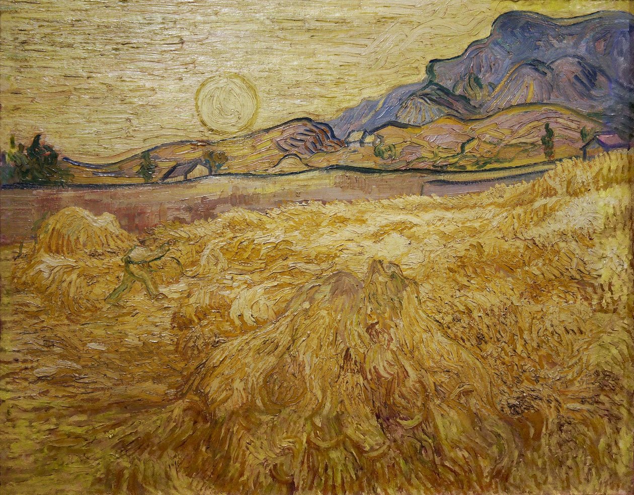 Campo di grano con mietitore e sole da Vincent van Gogh