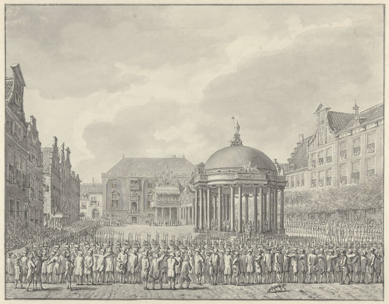 Giuramento del Regolamento del Governo nella Grote Markt di Haarlem, 5 settembre 1787 da Vincent Jansz. van der Vinne (signed by artist)