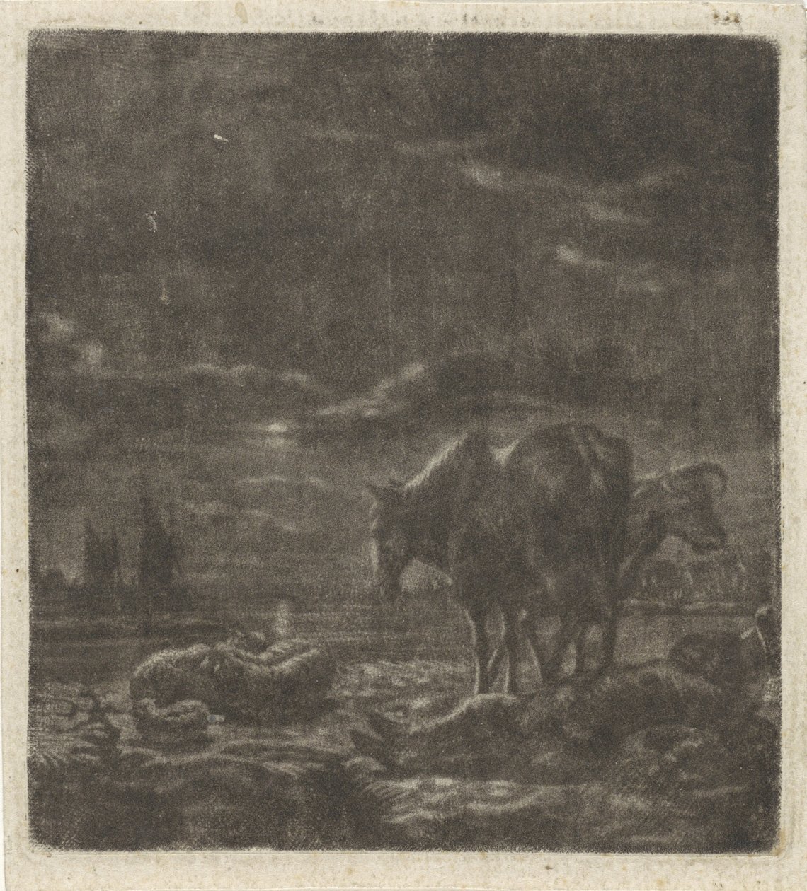 Paesaggio notturno con pastore dormiente e bestiame da Vincent Laurensz. van der Vinne (II)