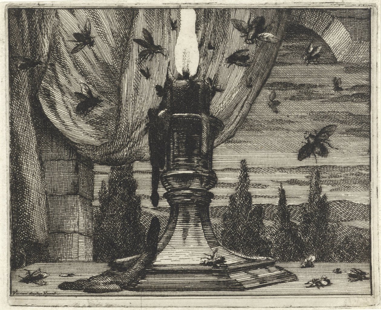 Mosche attratte dalla luce di una candela da Vincent Laurensz. van der Vinne (II)