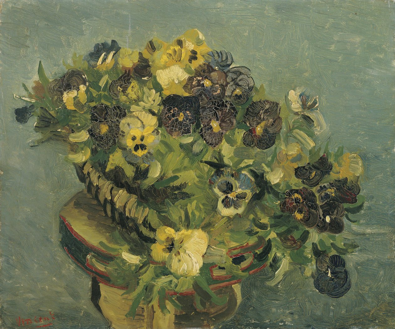 Cesto di viole del pensiero su un tavolino da Vincent van Gogh