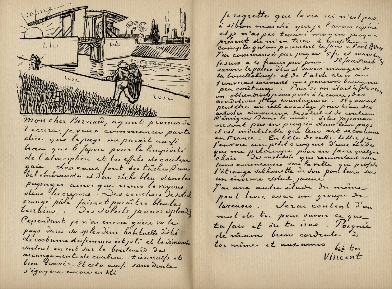 Facsimile di una lettera di Vincent Van Gogh a Emile Bernard del 18 marzo 1888, dal libro 