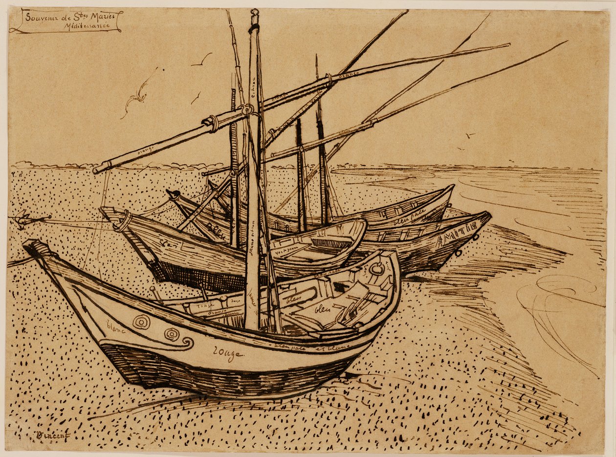 Barche da pesca sulla spiaggia a Saintes-Maries-de-la-Mer da Vincent van Gogh