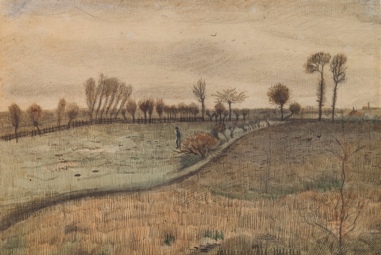 Paesaggio con salici capitozzati (verso: figura in un paesaggio) da Vincent van Gogh