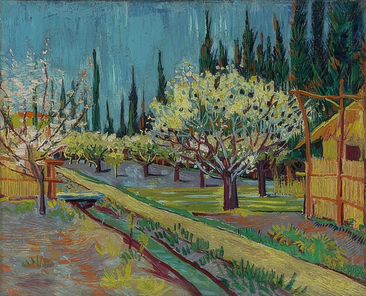 Frutteto circondato da cipressi da Vincent van Gogh
