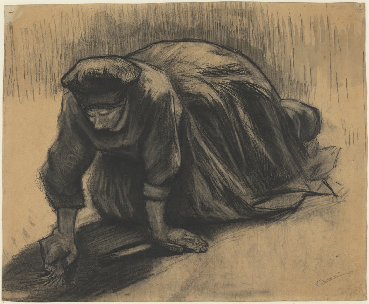Contadina inginocchiata che raccoglie carote da Vincent van Gogh