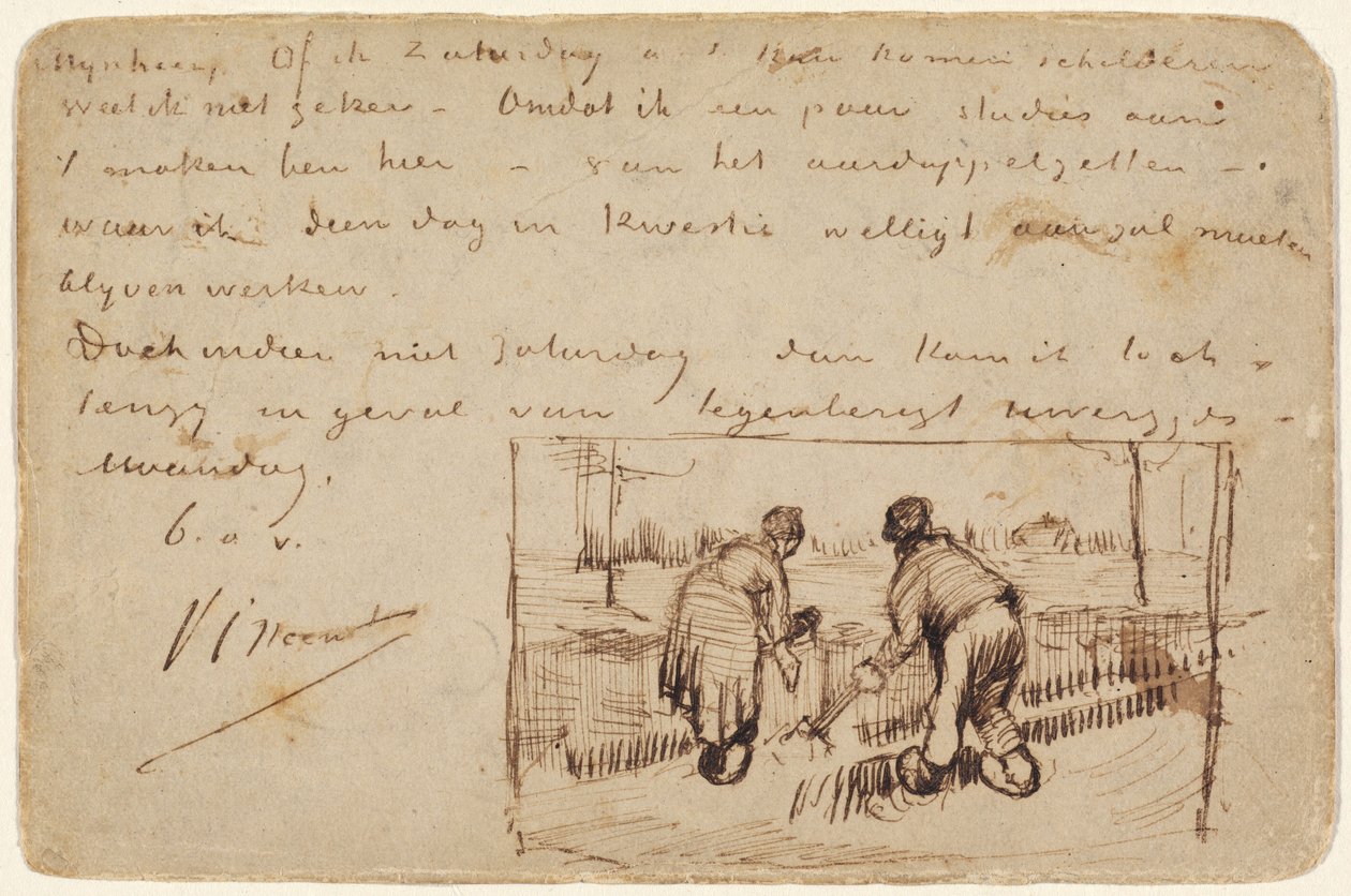 Cartolina con due contadini che scavano da Vincent van Gogh