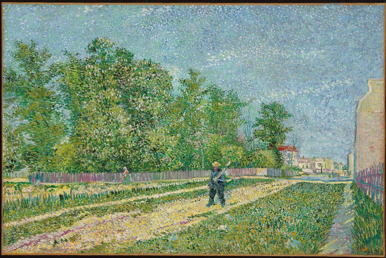 Strada ai margini di Parigi, contadino che porta una vanga sulla spalla, 1887 da Vincent van Gogh