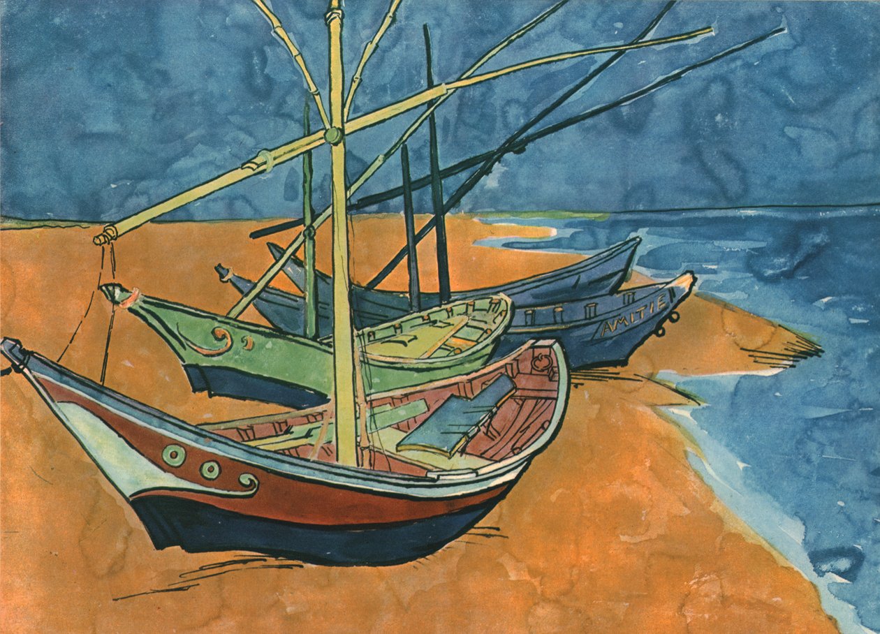Barche a vela sulla spiaggia a Les Saintes-Maries da Vincent van Gogh