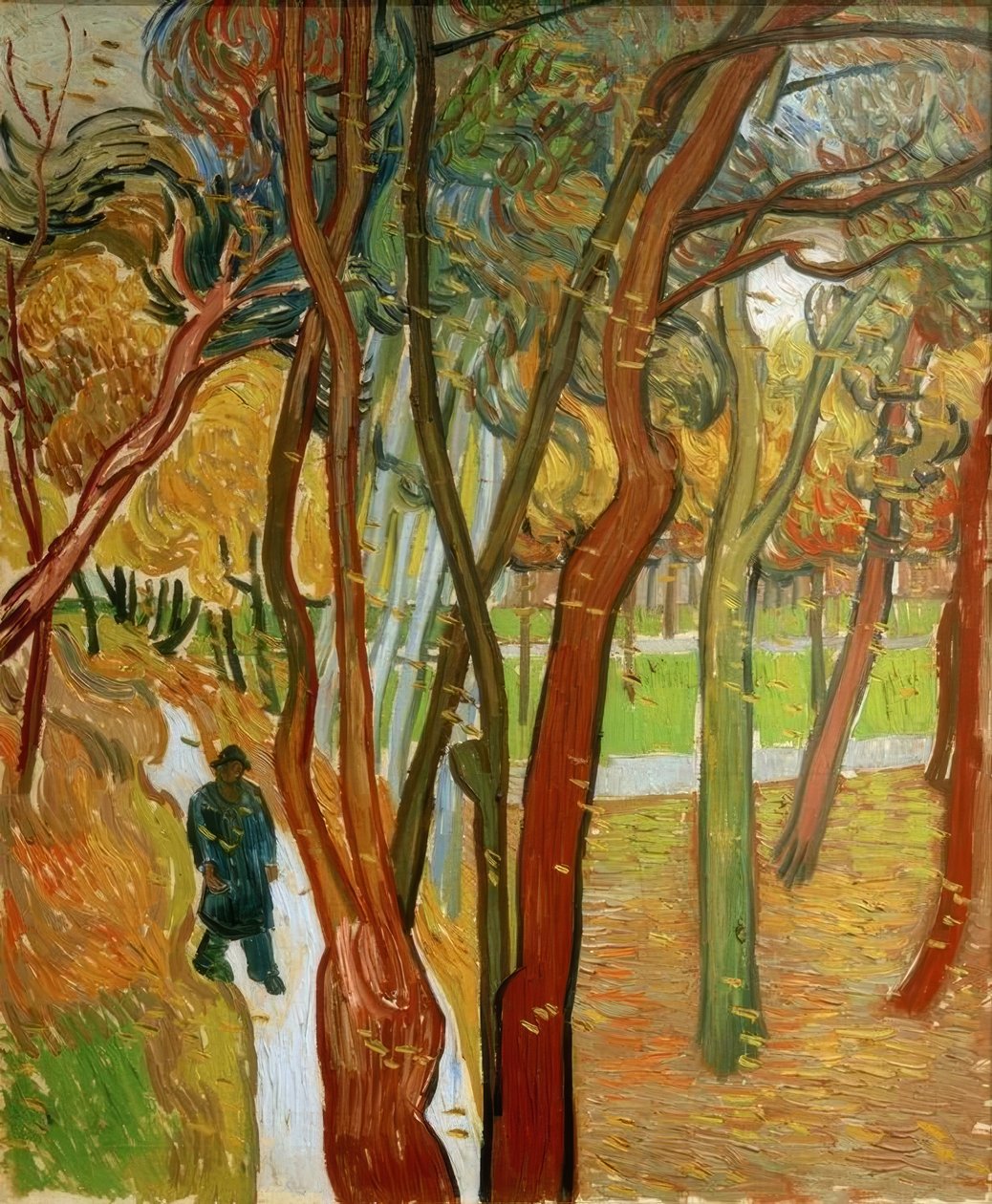 Passeggiatori nel parco con foglie cadenti da Vincent van Gogh