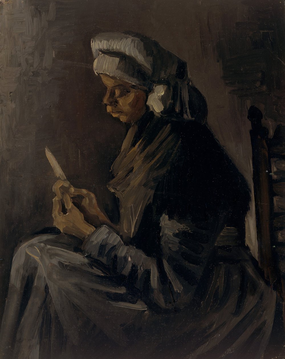 La pelatrice di patate retro: Autoritratto con cappello di paglia, 1885 da Vincent van Gogh