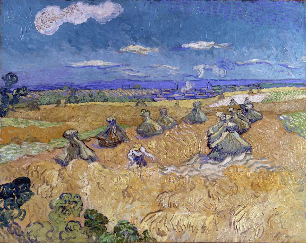 Campo di grano con covoni e mietitrice da Vincent van Gogh