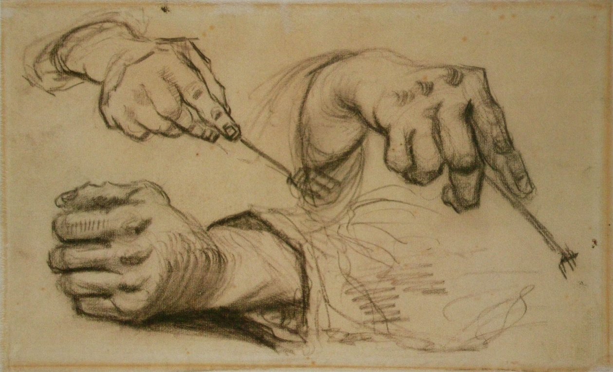 Studio, tre mani, due che tengono forchette da Vincent van Gogh