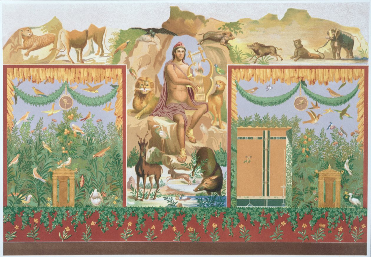 Orfeo che doma gli animali, ricostruzione di un affresco di Pompei da Vincenzo Loria
