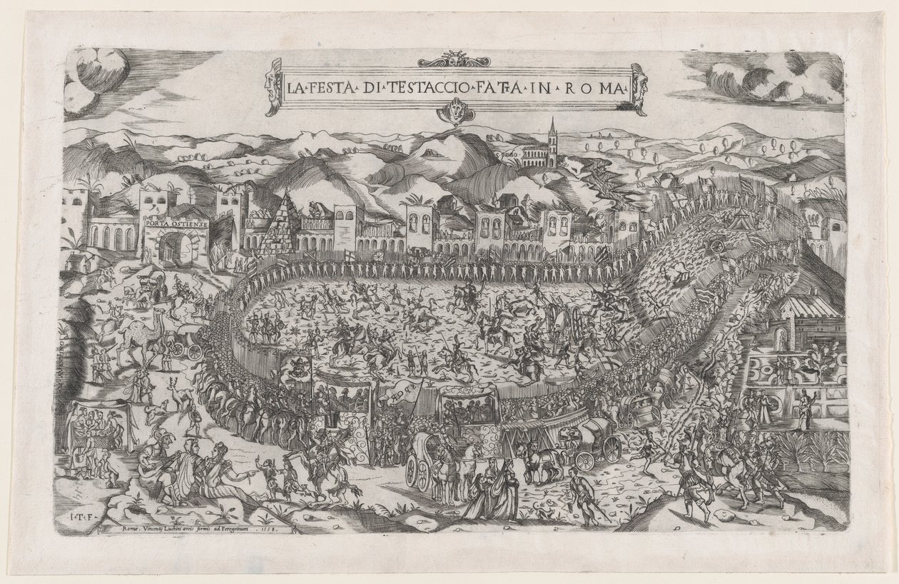 Speculum Romanae Magnificentiae: Giochi di Carnevale tenuti sul Monte Testaccio a Roma, 1558 da Vincenzo Luchino