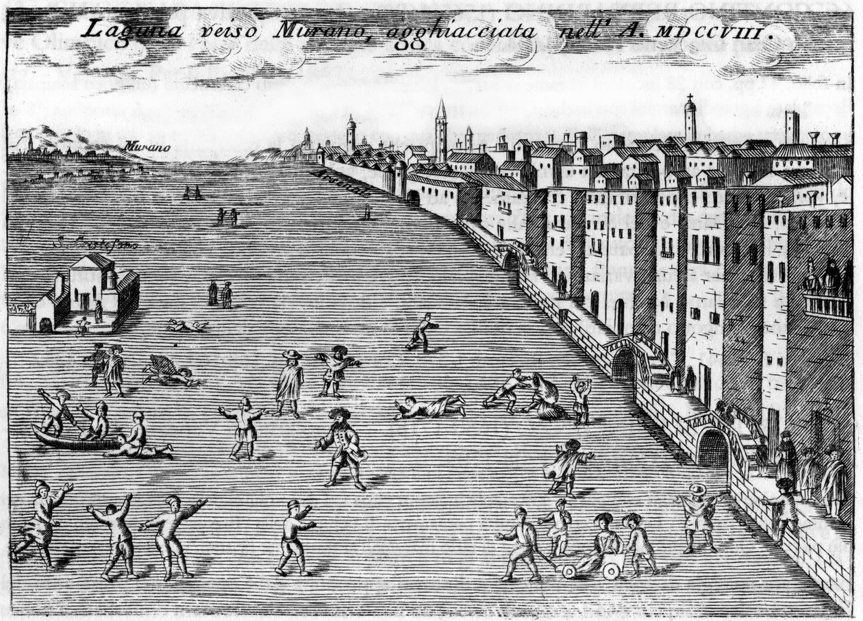 Venezia, Italia. La laguna verso Murano ghiacciata nel 1708 in 
