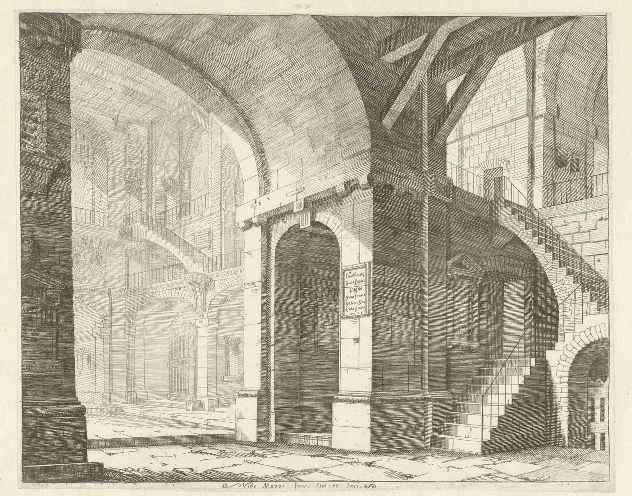 Vista di uno spazio alto da un corridoio (Caprici di Scene Teatrali) da Vincenzo Mazzi