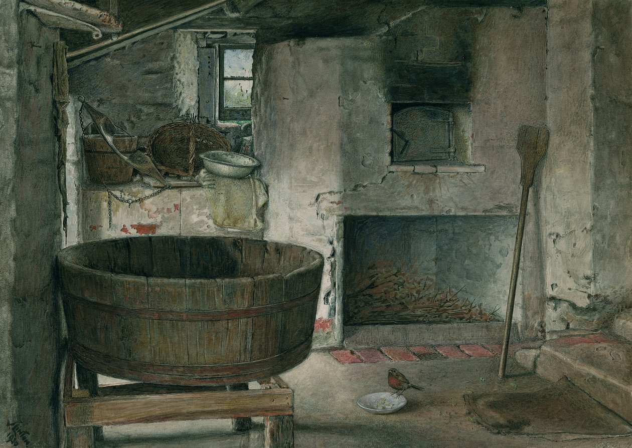 Interno di un cottage con pettirosso, 1930 da Violet Linton