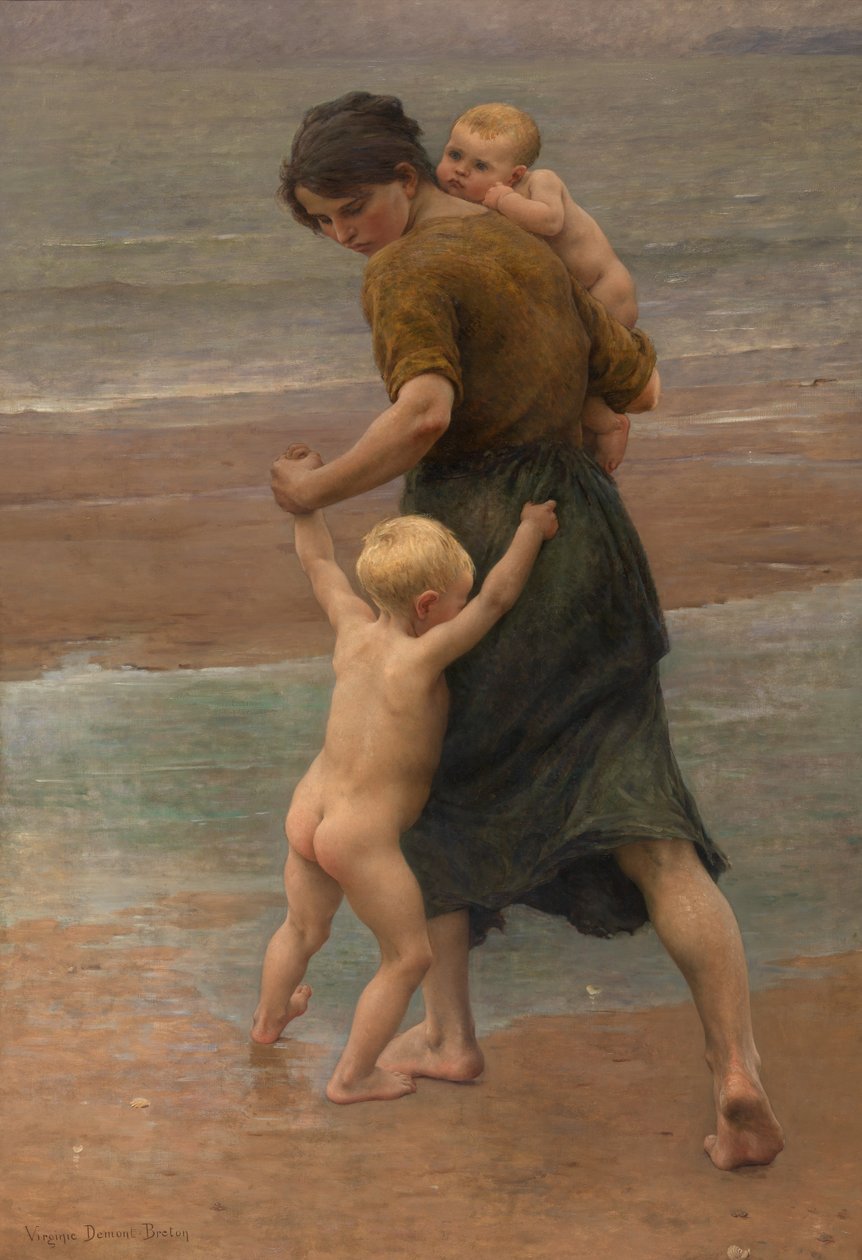 In acqua! (olio su tela) da Virginie Demont Breton