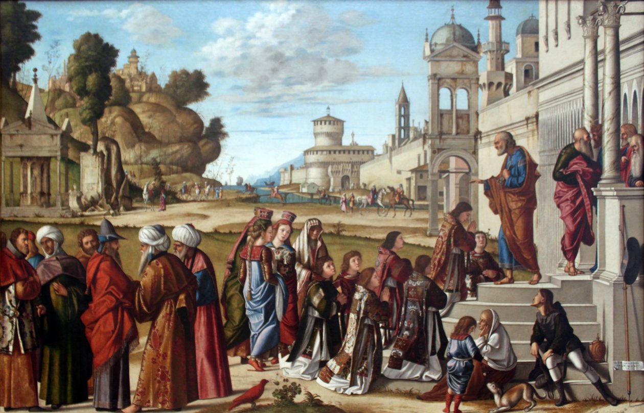 Tedesco: Die Weihe des Heiligen Stephanus zum Diakon Consacrazione di Santo Stefano come diacono da Vittore Carpaccio