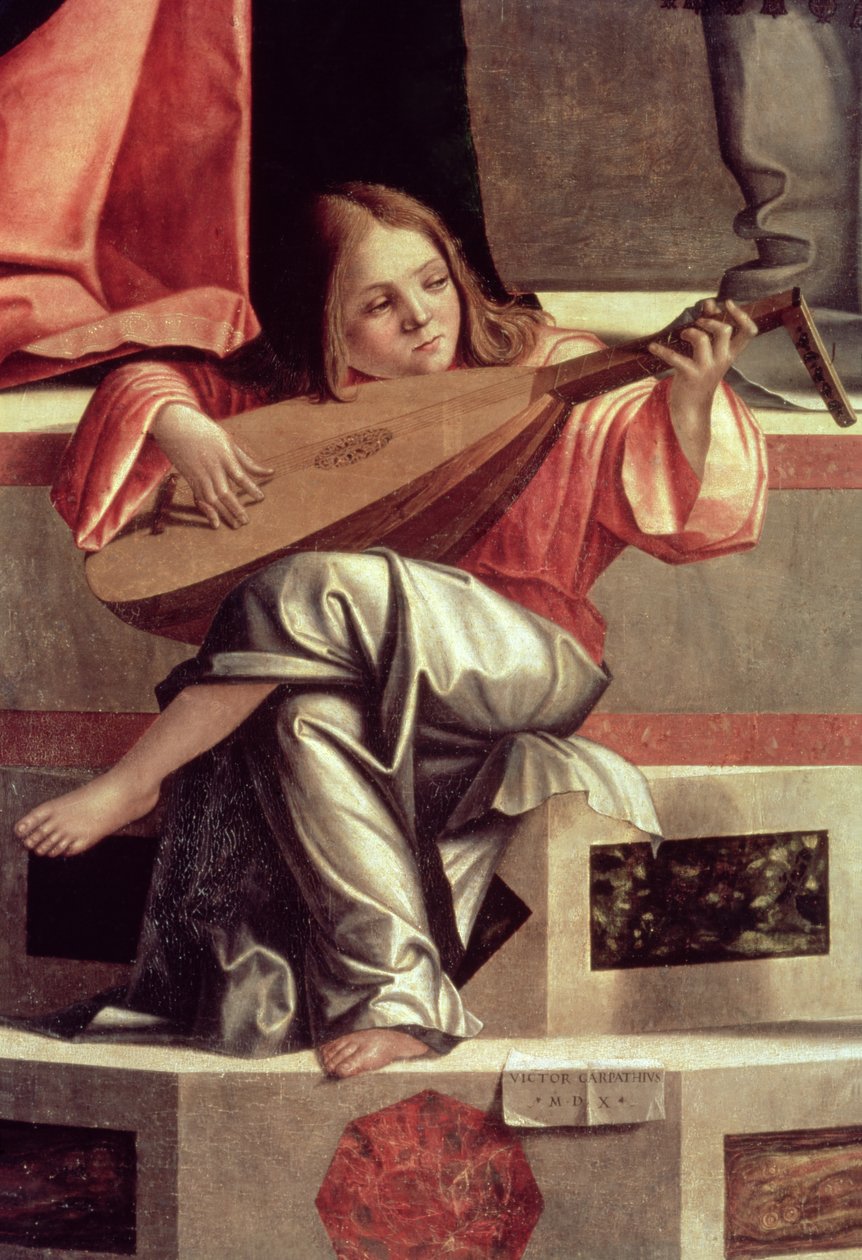 Angelo menestrello che suona un liuto, (dettaglio) da Vittore Carpaccio