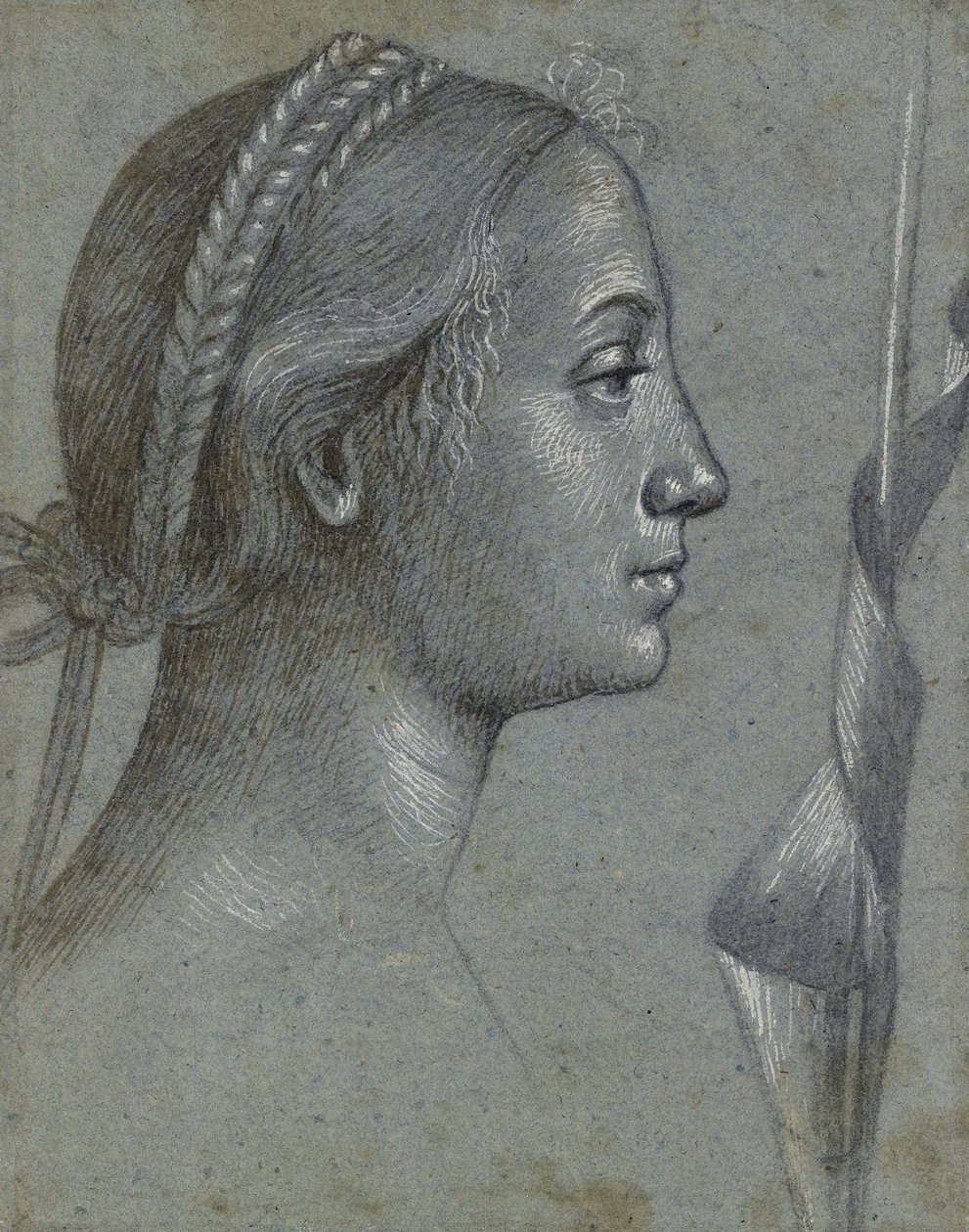 Recto: Testa di una donna con una bandiera avvolta attorno a un palo da Vittore Carpaccio
