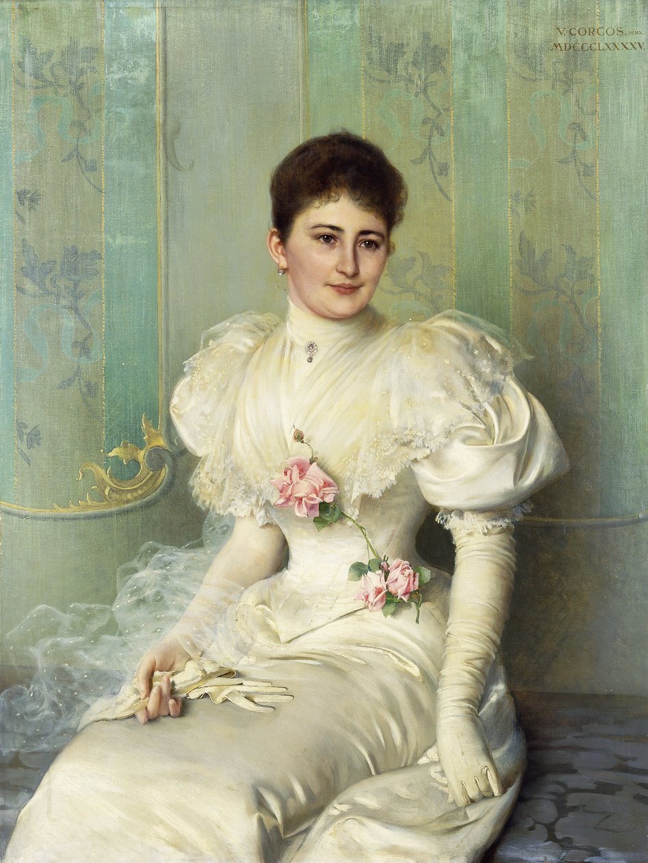 Ritratto di una Signora, seduta a tre quarti, con un Abito Bianco da Vittorio Matteo Corcos