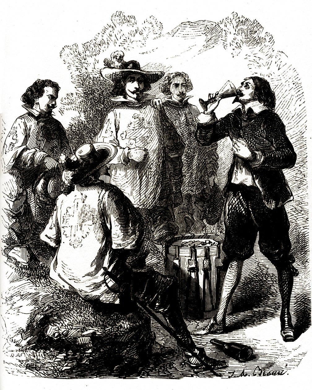 Grimaud, bevendo un bicchiere di vino dopo aver ingoiato una lettera compromettente da Vivant (after) Beauce