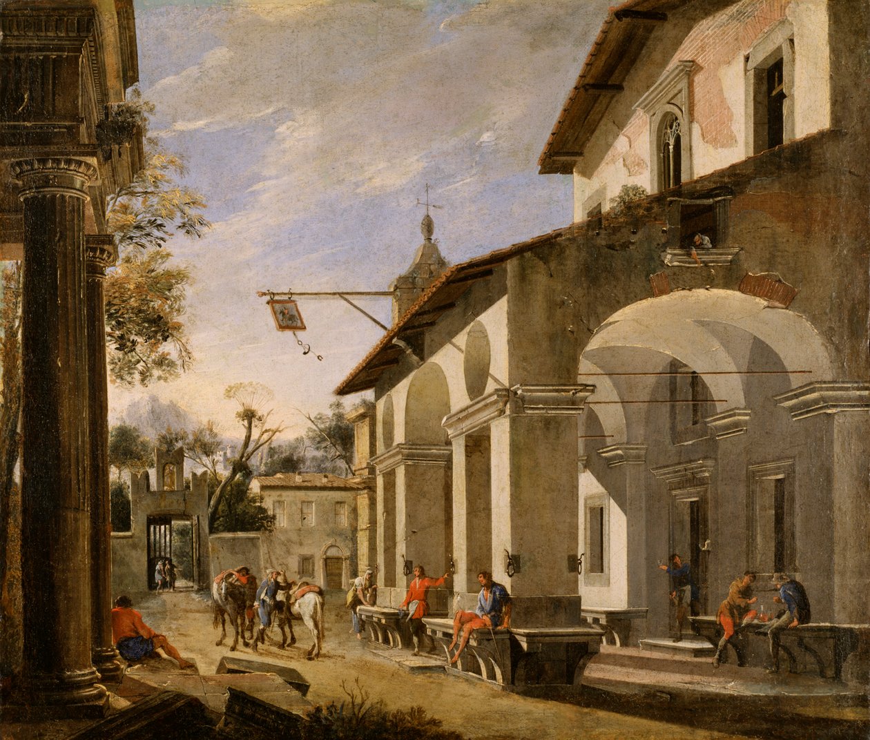 Cortile di una locanda con rovine classiche da Viviano Codazzi