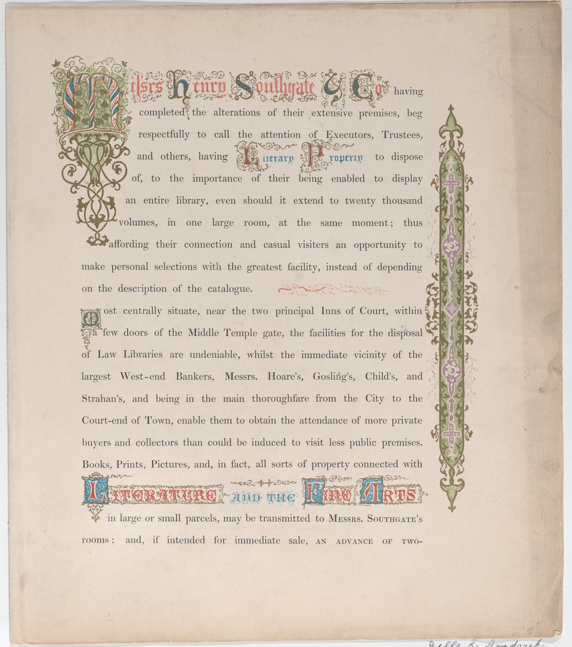 Carta commerciale per Messrs. Henry Southgate & Co., librai, XIX secolo da Vizetelly and Company