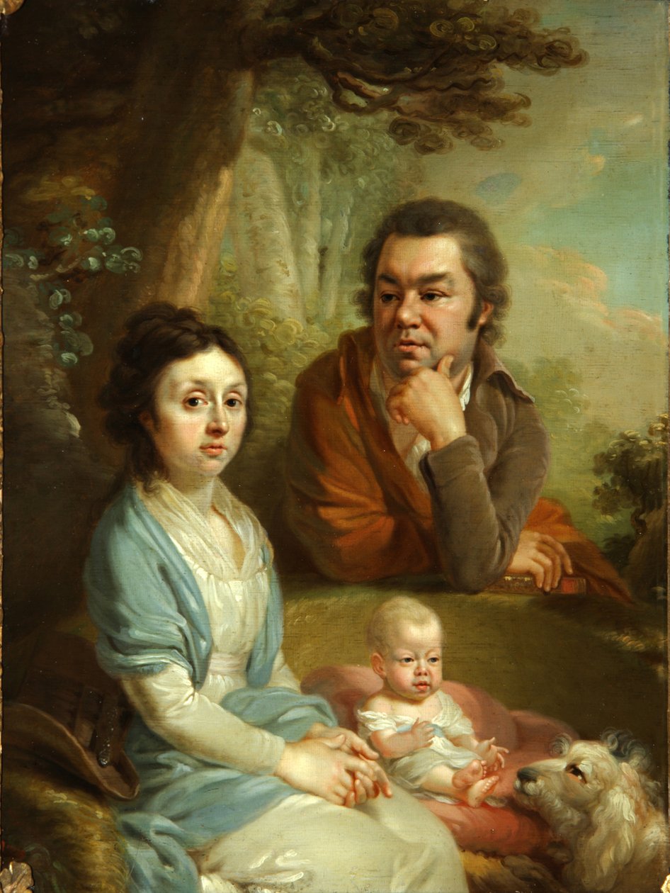 Ritratto di Vasily Nebolsin, sua moglie Avdotia e il bambino, fine anni 1790 da Vladimir Lukich Borovikovsky