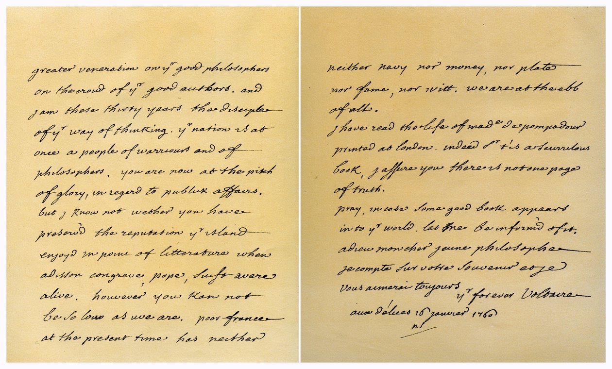 Lettera di Francois Marie Arouet de Voltaire a George Keat, 16 gennaio 1760 da Voltaire