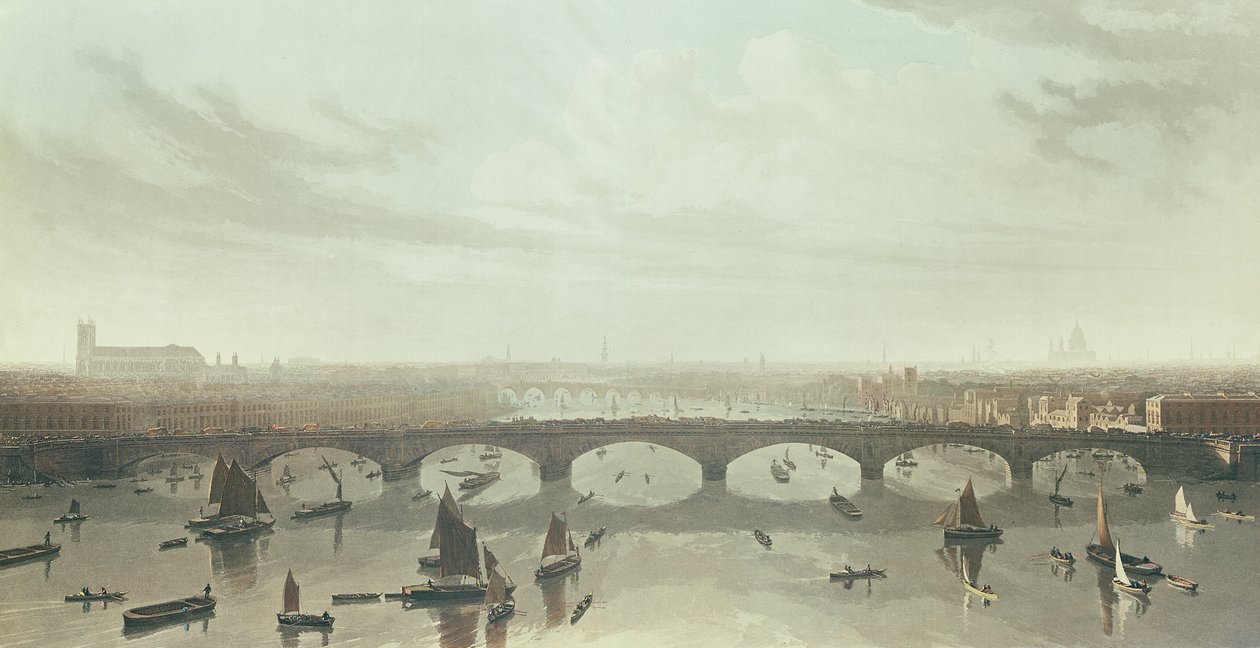 Veduta del ponte in costruzione sul Tamigi a Vauxhall, 1810 da W Daniel