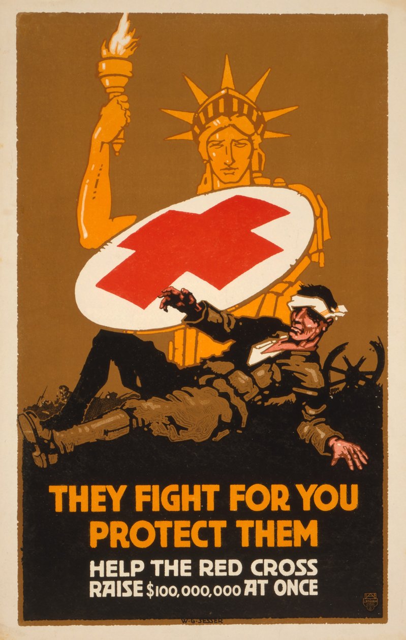 Poster di raccolta fondi per la Croce Rossa, pub. 1917 da W. G. Sesser