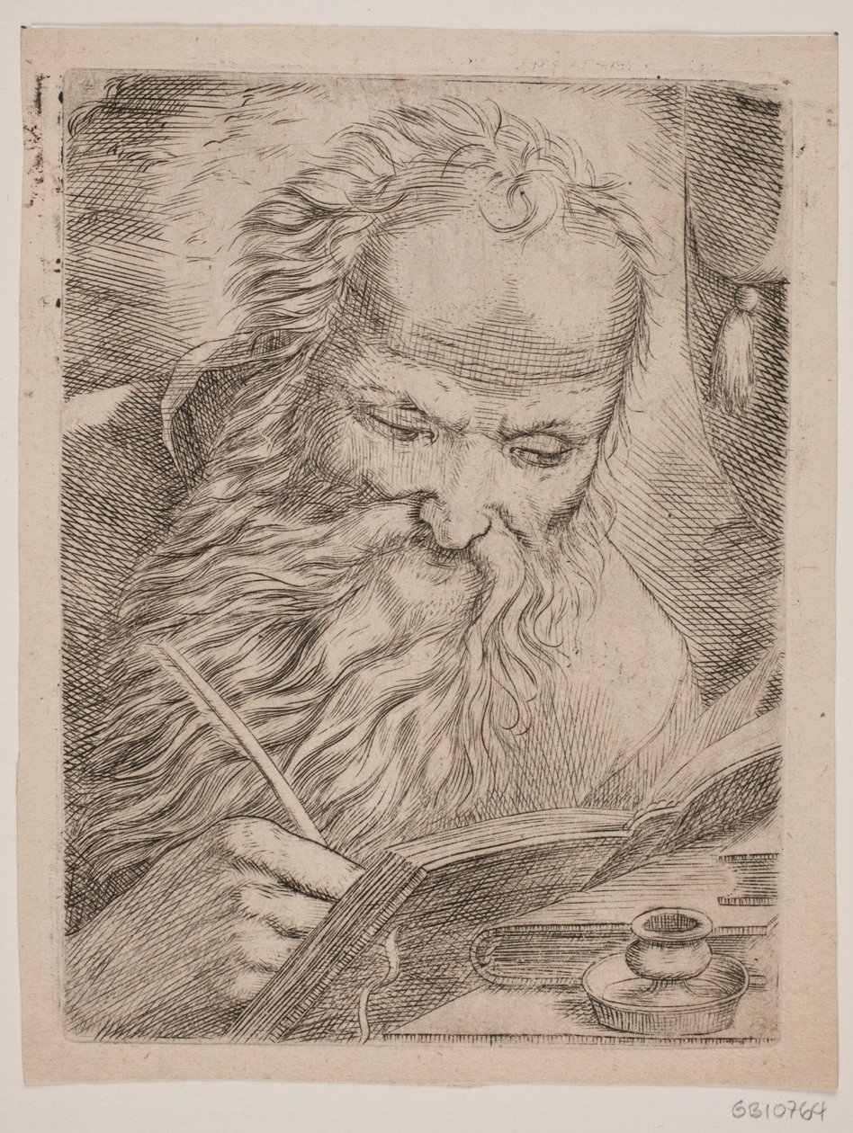 Un vecchio che scrive in un libro da W.A. Müller