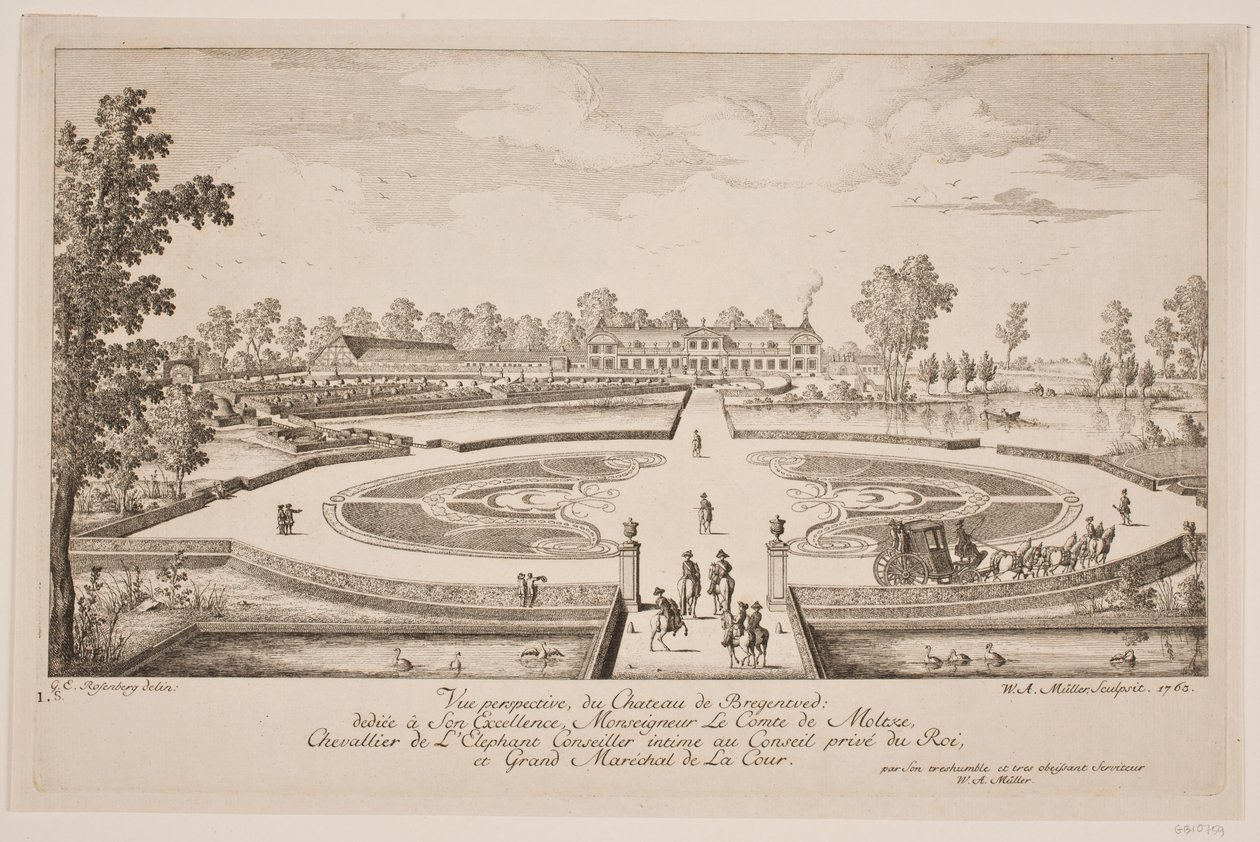 Vista prospettica del Castello di Bregentved da W.A. Müller