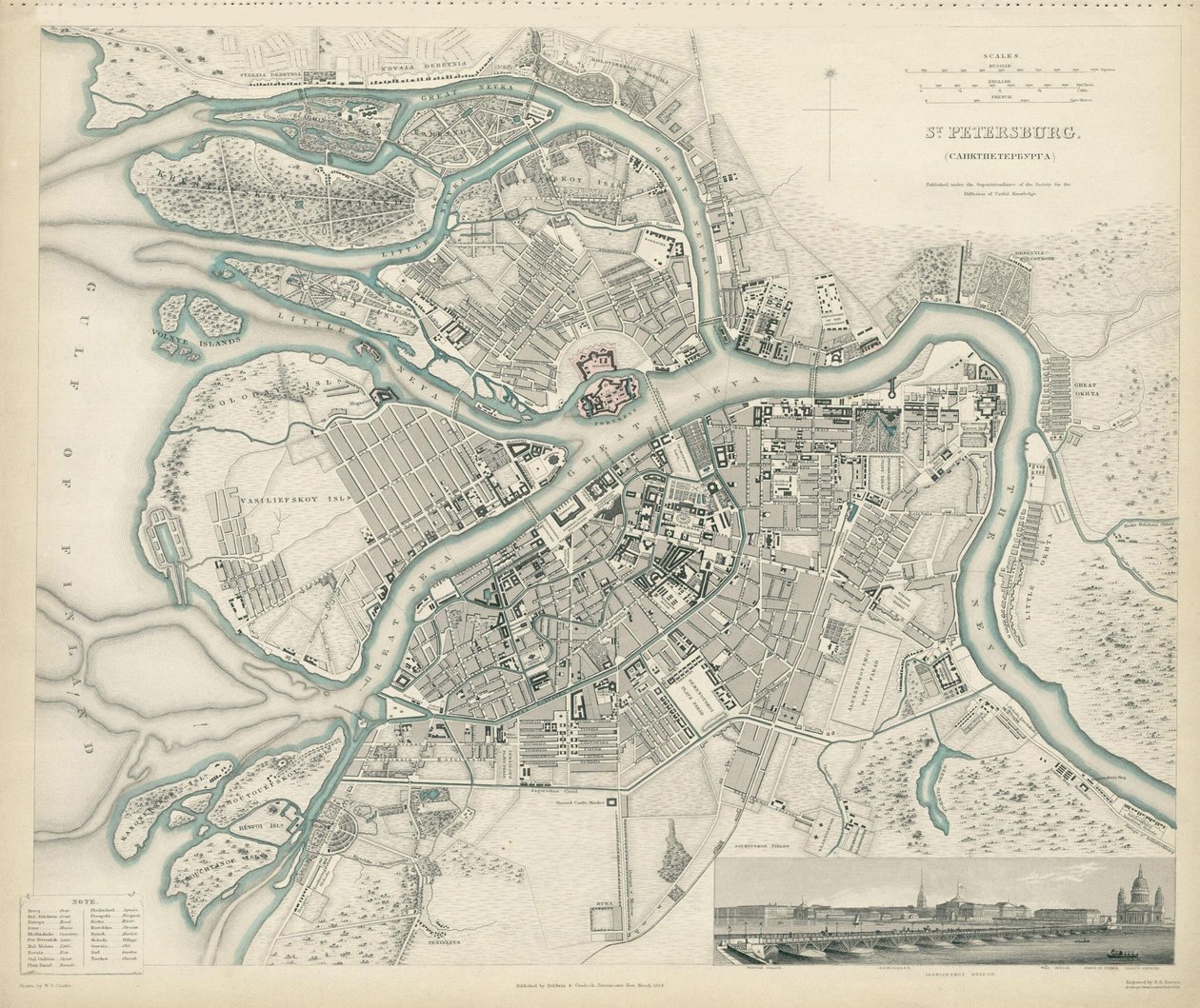 Mappa di Pietroburgo, 1834 da W.B. Clarke