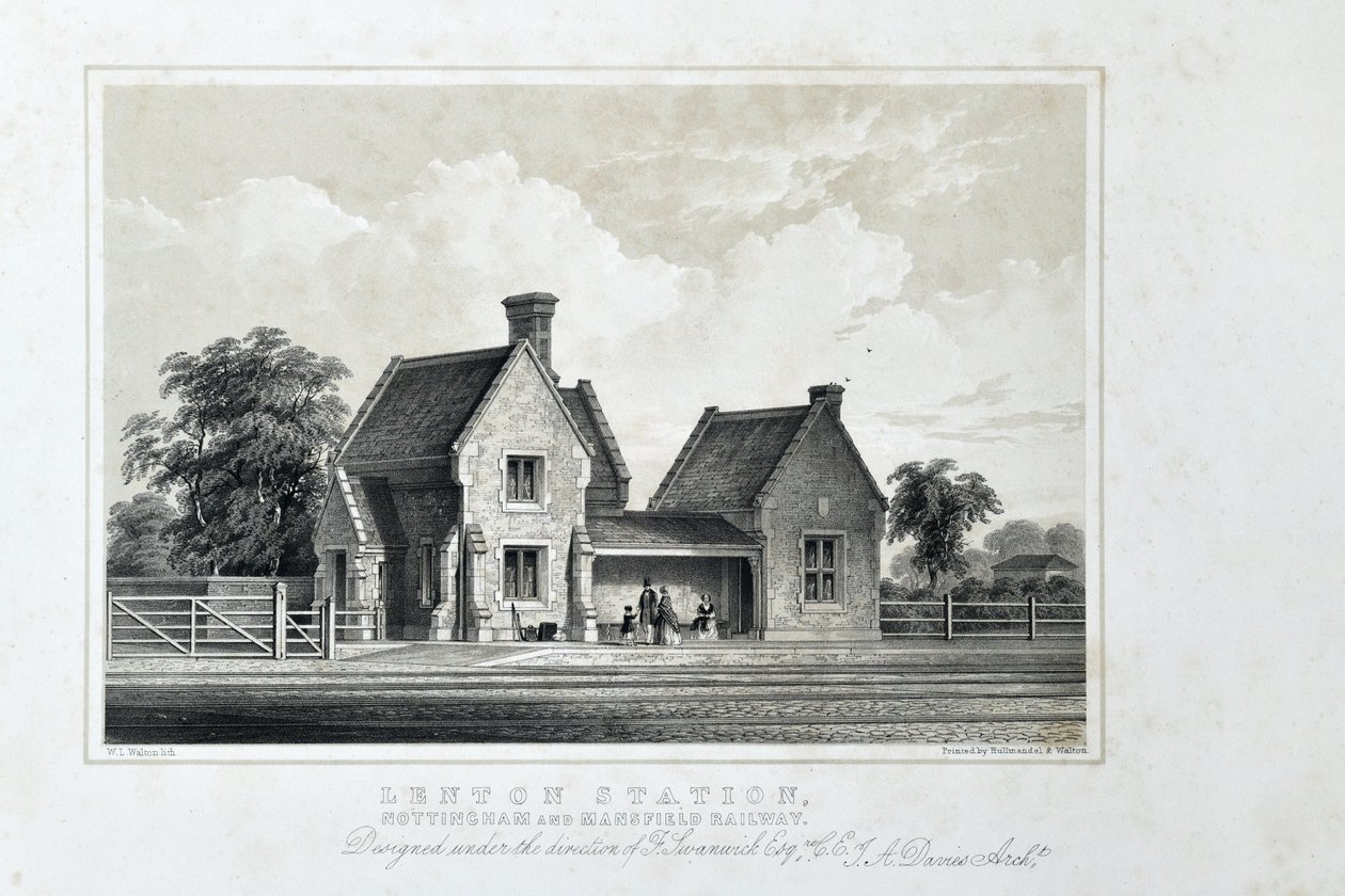 Stazione di Lenton, ferrovia di Nottingham e Mansfield, c.1848 da W.L. Walton