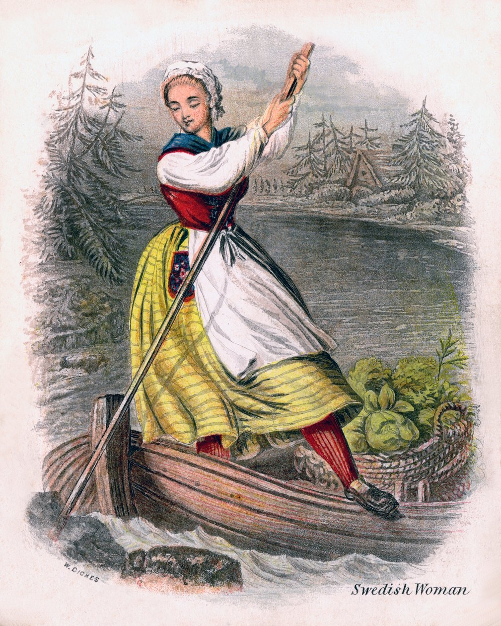 Donna svedese che rema, 1809 da W. Dickes