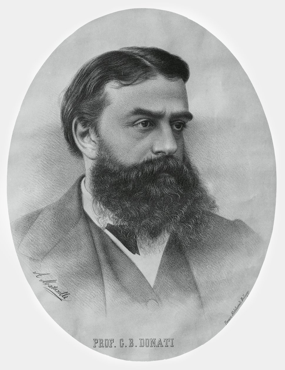 Ritratto di Giovanni Battista Donati (1826-1873), matematico e astronomo italiano, incisione da John Ward Dunsmore
