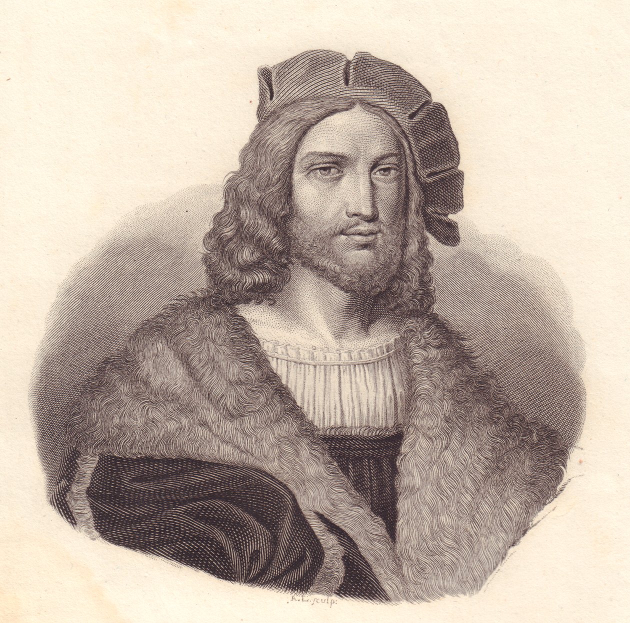 Ritratto del poeta italiano Antonio Tebaldeo (1463-1537), incisione in rame dal dipinto di Raffaello da John Ward Dunsmore