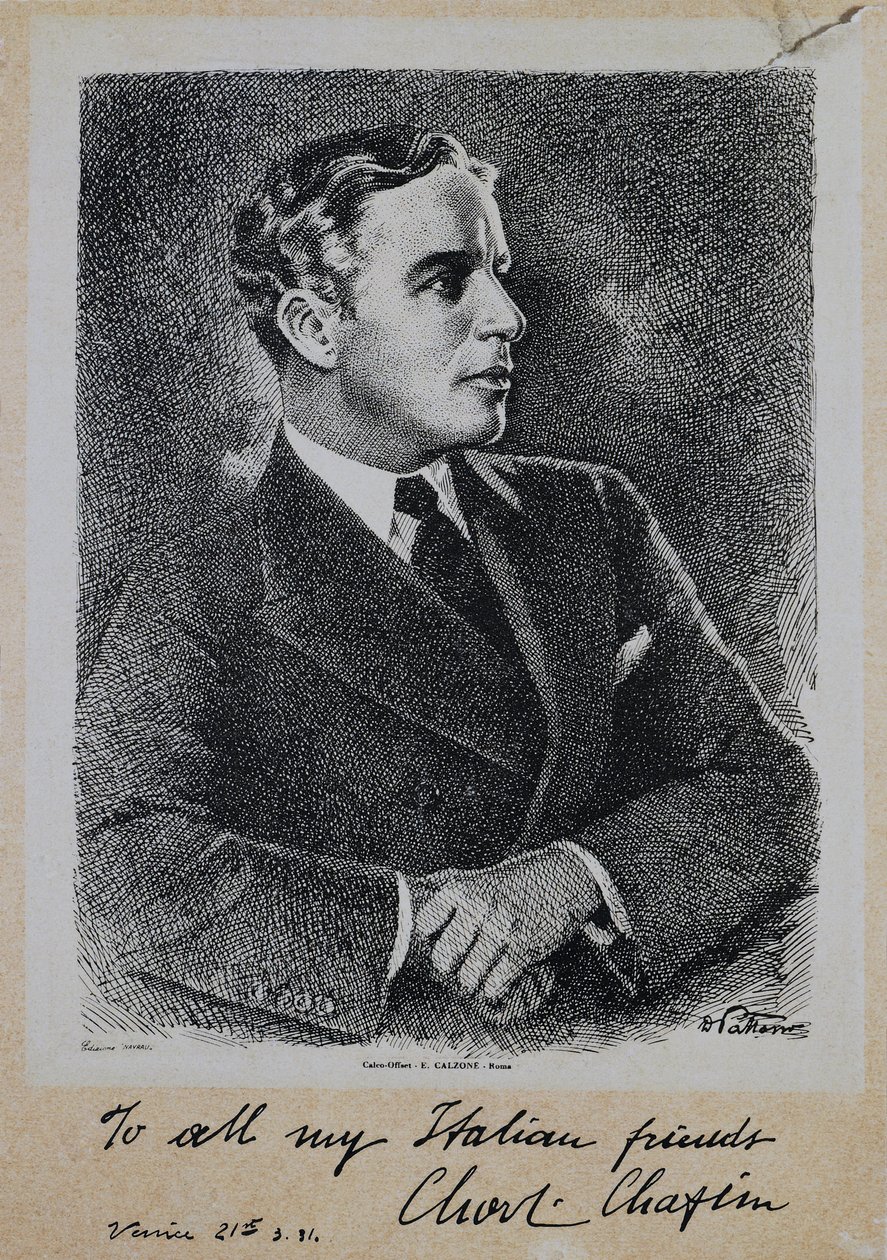 Ritratto di Sir Charles Spencer Chaplin (1889-1977), attore e regista inglese da John Ward Dunsmore