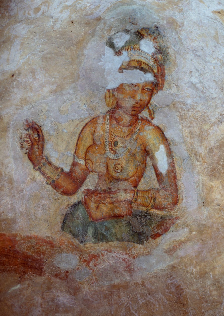 Sri Lanka, affresco di ragazze nel complesso archeologico di Sigiriya (Lista del Patrimonio Mondiale UNESCO) da John Ward Dunsmore