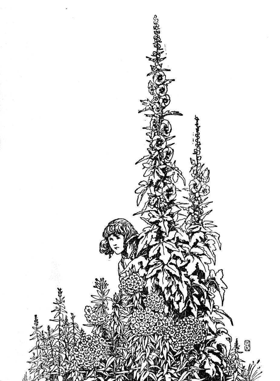 Gerda conosceva ogni fiore del giardino, c1930 da William Heath Robinson
