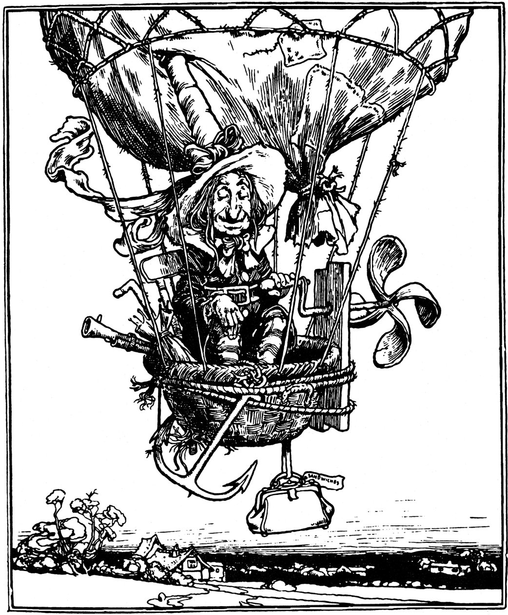 Illustrazione dal libro per bambini Le avventure di Zio Lubin da William Heath Robinson