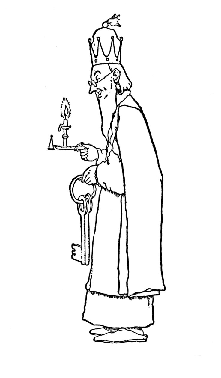 Il vecchio re stesso uscì per aprirlo, c1930 da William Heath Robinson
