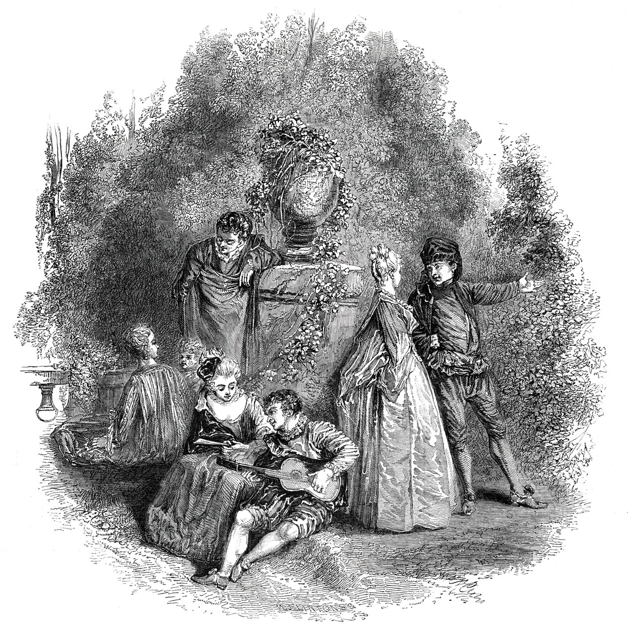 Scena da Watteau nel 1644, 1844 da W. J. Linton