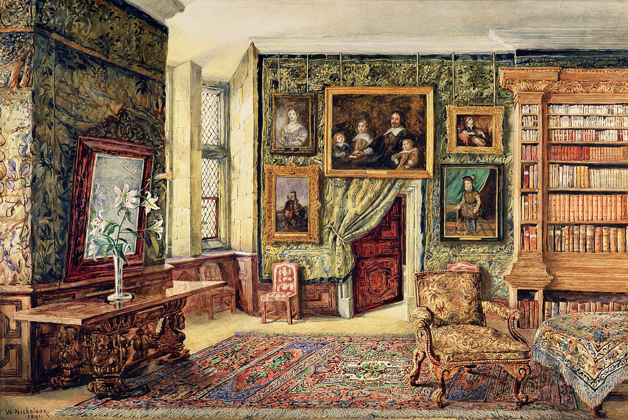 La biblioteca di Hardwick Hall, Derbyshire da W. Nicholson