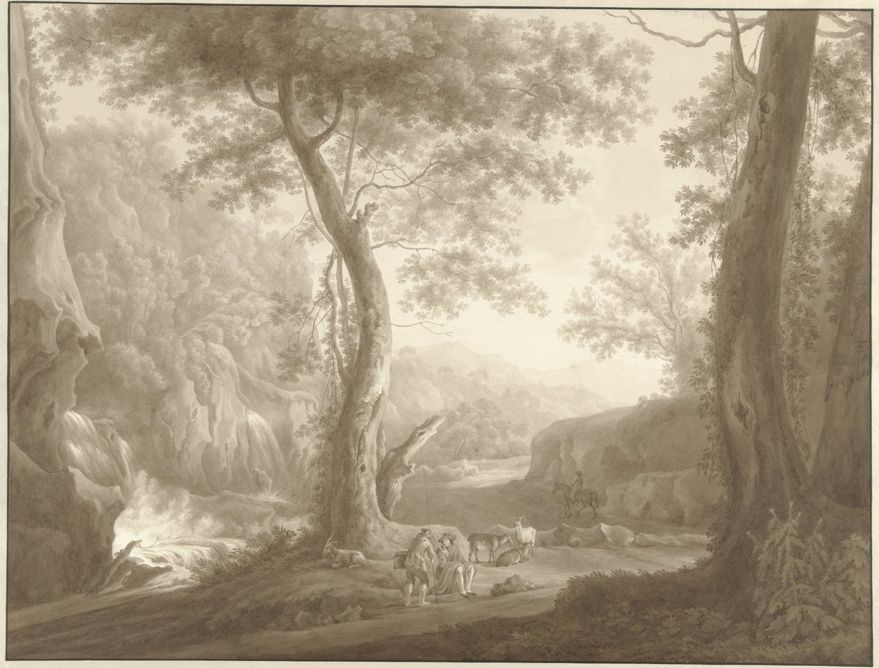 Paesaggio montano con pastore di capre e viaggiatore da W. Regnu (possibly)