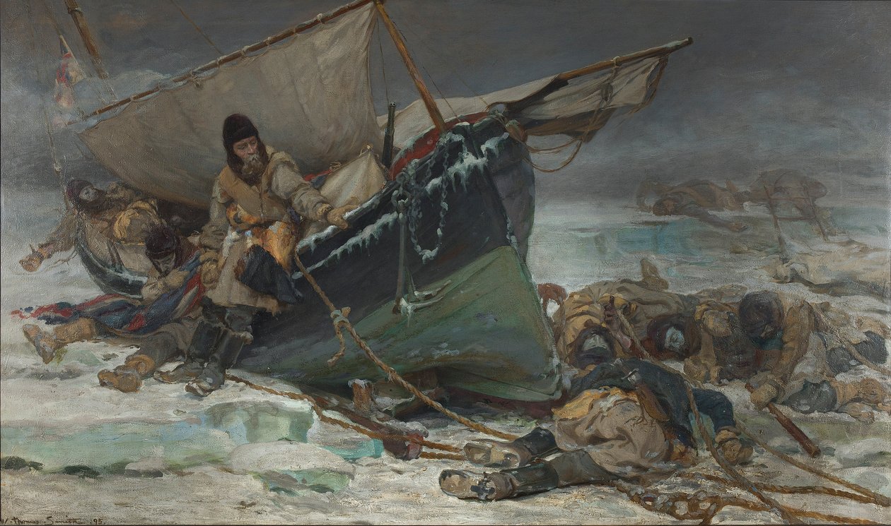 Sir John Franklin morente vicino alla sua barca durante la spedizione del Passaggio a Nord-Ovest dell